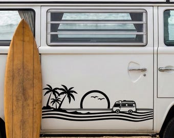 Tropical Sunset Sticker, Coastal Horizon Camper Decal, Florida Keys Van Life Art, Panoramic Palm Tree Livery, Ocean Wave Side Graphic