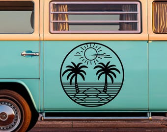 Palm Tree Sticker, Coastal Surf Decal, Minimalist Beach Livery, Summer Graphic, Surfing Caravan Wrap
