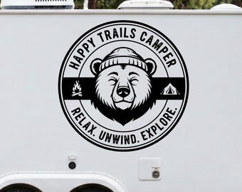Bear Camper Sticker, Animal Camping Logo, Outdoor Decal, Mountain Livery, Adventure Van Vinyl