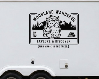 Woodland Wanderer Owl, Explore Discover RV, Magic in the Trees, Owl Camping Decal, Forest Animal Vinyl