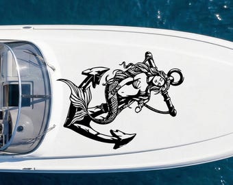 Mermaid Anchor Decal, Nautical Boat Graphics, Vintage Sailor Sticker, Mythical Sea Vinyl, Sailor Livery