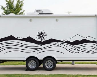 Mountain Navigation Decal, Compass Star RV Livery, Minimalist Caravan Wrap, Camper Side Sticker
