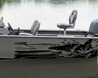 Speed Shark Decal, Waves Predator Graphic, Racing Boat Hull Wrap, Aggressive Wave Art Livery