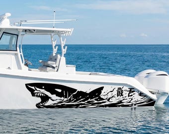 Aggressive Attack Shark, Breaching Predator Decal, Racing Boat Hull Wrap, Monster Shark Side Livery