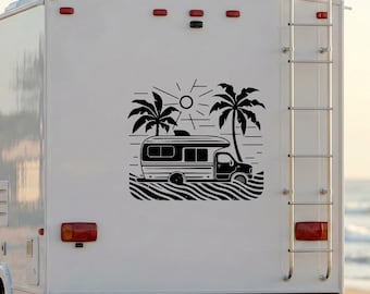Retro Surf Caravan Decal, Hawaii Beach Sticker, Tropical Palm RV Livery, California Coast Wrap