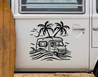 Surf Decal, Camper Sticker, Van Graphics, Ocean Waves RV , Palm Caravan Wrap, Summer Decal