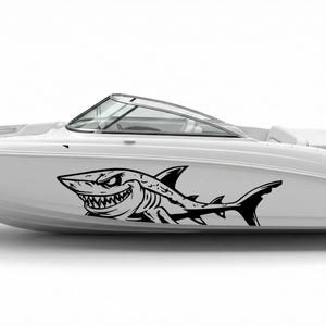 Shark Villain Decal, Predator Boat Graphic, Cartoon Shark Vinyl Sticker, Speedboat Hull Side Livery