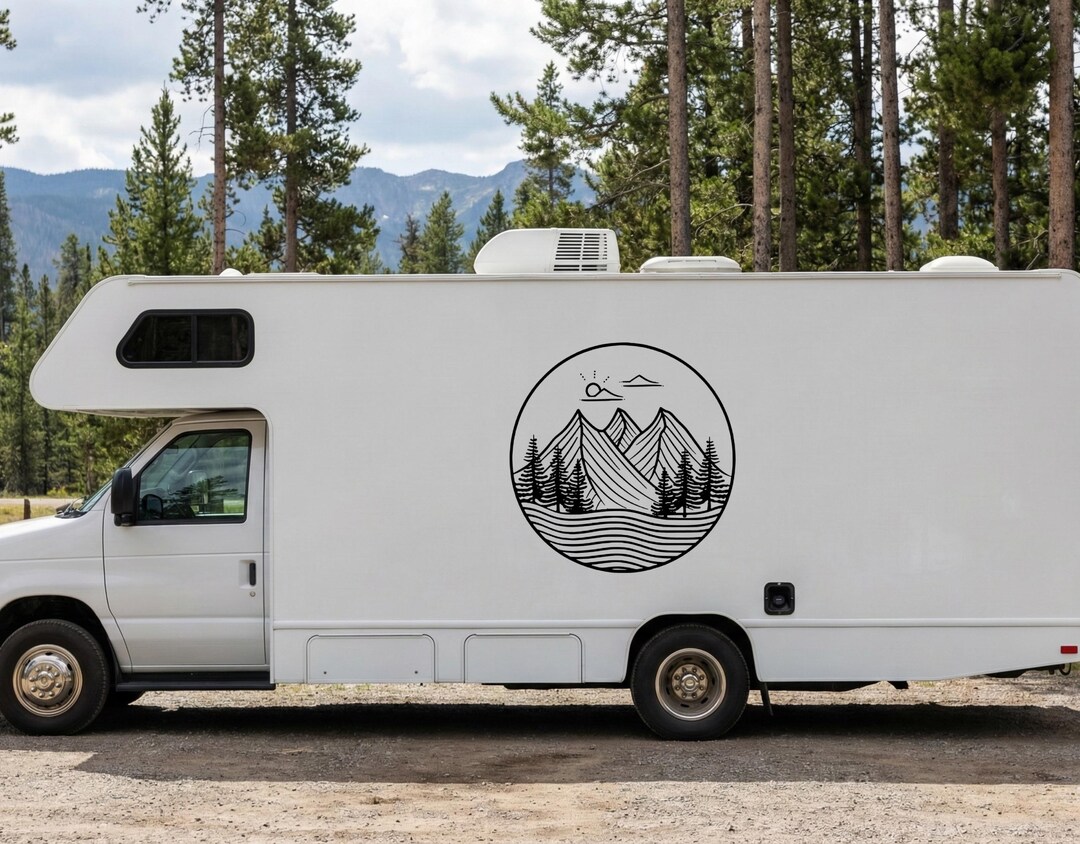 Scenic Mountain Lake RV Decal, Fine Line Nature Camper Sticker ...