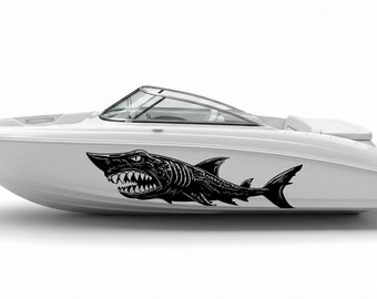 Hyper-Detailed Shark Decal, Deep Sea Predator Boat Graphic, Aggressive Shark Vinyl Art Livery