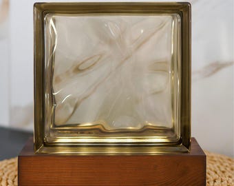 Lámpara de bloque de cristal ámbar ondulado / Lámpara de mesa Art Déco hecha a mano