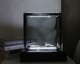 Lámpara de ladrillo de vidrio hecha a mano: lámpara de mesa industrial LED inalámbrica, decoración ambiental para el hogar.
