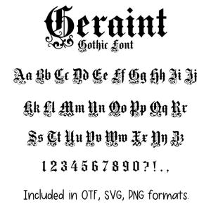 Geraint Gothic Font - Letters and Numbers, Cricut Font, Procreate Font, Canva Fonts, Old English Font, Digital Download