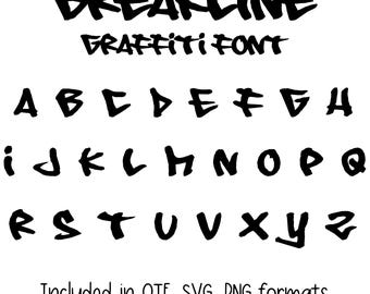 May include: Black Breakline graffiti font with uppercase and lowercase letters, and the words "BREAKLINE" and "GRAFFITI FONT". The font is available in OTF, SVG, and PNG formats.