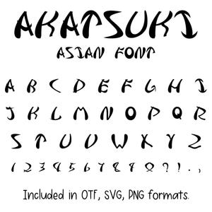 Akatsuki Font - Letters and Numbers, Cricut Font, Procreate Font, Canva Fonts, Asian Font, Digital Download
