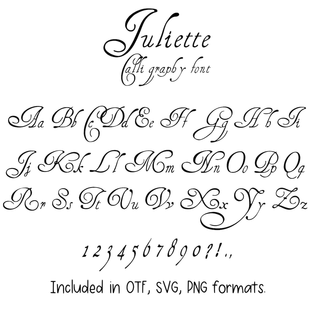 Juliette Calligraphy Font - Letters and Numbers, Cricut Font, Procreate ...