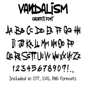 Vandalismフォント - 文字と数字、Cricutフォント、Procreateフォント、Canvaフォント、Urbanフォント、デジタルダウンロード