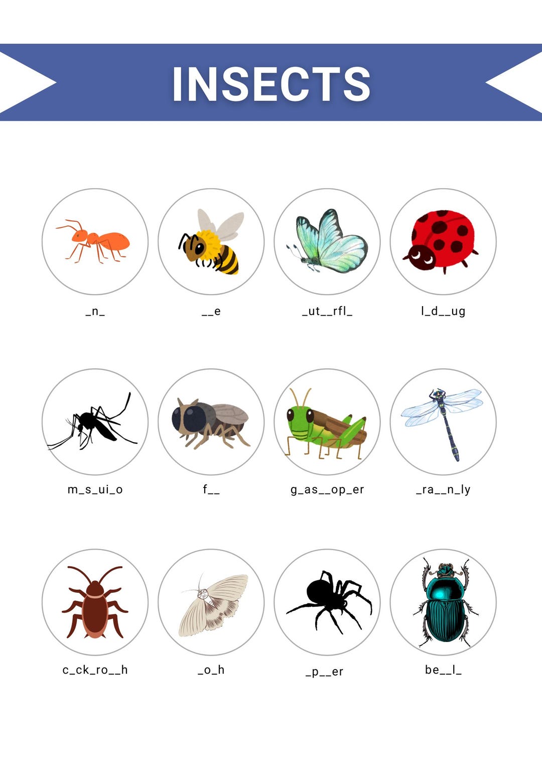 Spell Insects Spelling Worksheet (insect) for Kids - Etsy UK