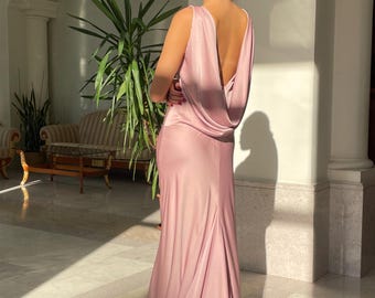 Bridesmaid Dress Wedding Guest Dress Satin Slip Dress Cowl Open Back Dress Minimalist Evening Dress Long Formal Dress | DANIELLE