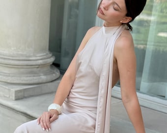 Vestido lencero elegante para invitada de boda, vestido de dama de honor, vestido de noche para cita, vestido de dama de honor, vestido elegante con cuello halter para ocasiones especiales.