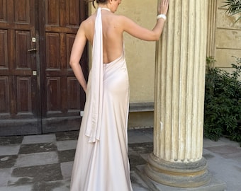 Minimalist Halter Wedding Dress, Backless  Evening Gown  | CANDY