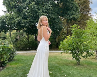 Modern Cowl Neck Wedding Dress with Open Back, Elegant Maxi | JOSIE