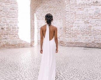 Simple Wedding Backless Dress with Halter Neck | AMANDA