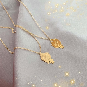 Fire and Water Girl Necklace, Silver Couple Necklaces, Friendship Jewelry, Matching Set of 2 for Couples, Matching Necklaces for Couples
