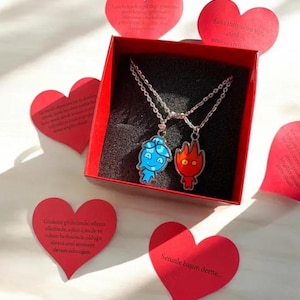 Fire & Water Couple Necklace Set, Silver Couple Necklaces, Friendship Jewelry, Matching Set of 2 for Couples, Matching Necklaces for Couples