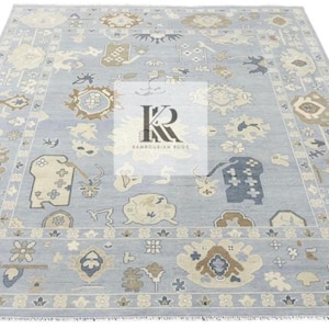 8x10 Lt. Blue Oushak Rug: Hand-Knotted New Zealand Wool Area Carpet
