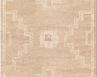 Handwoven Jute Rug: Modern Minimalist Style, Geometric Border