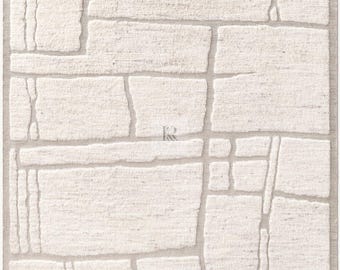 Met de hand weefgetouwen neutraal vloerkleed: geometrisch hoog-laag textuur, modern design