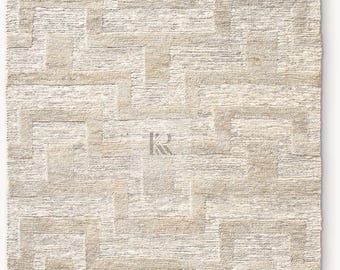 Handwoven Natural Jute Rug – Textured Geometric Design for Living Room or Bedroom