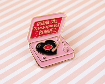 Pink Record player enamel pin gift for music lover