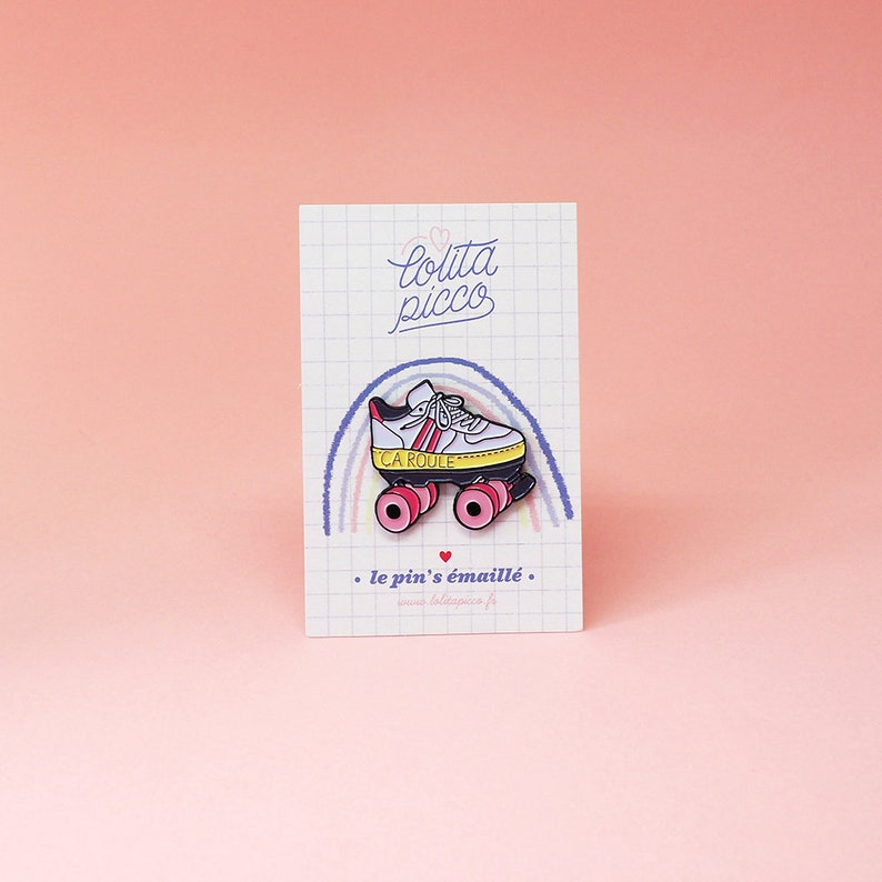 Pin's en émail Ça roule Roller, Roller Derby, enamel pin, blanc et rose image 5