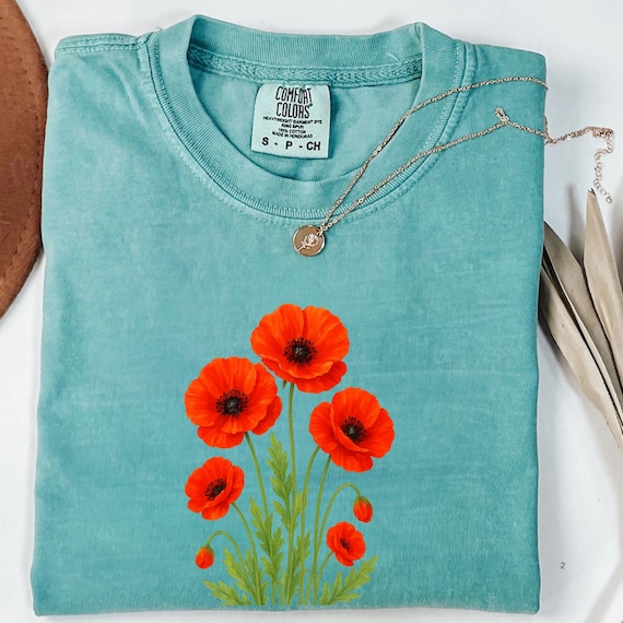 Poppy Flower Graphic T-shirt: Comfort Colors Red Floral Garden Tee