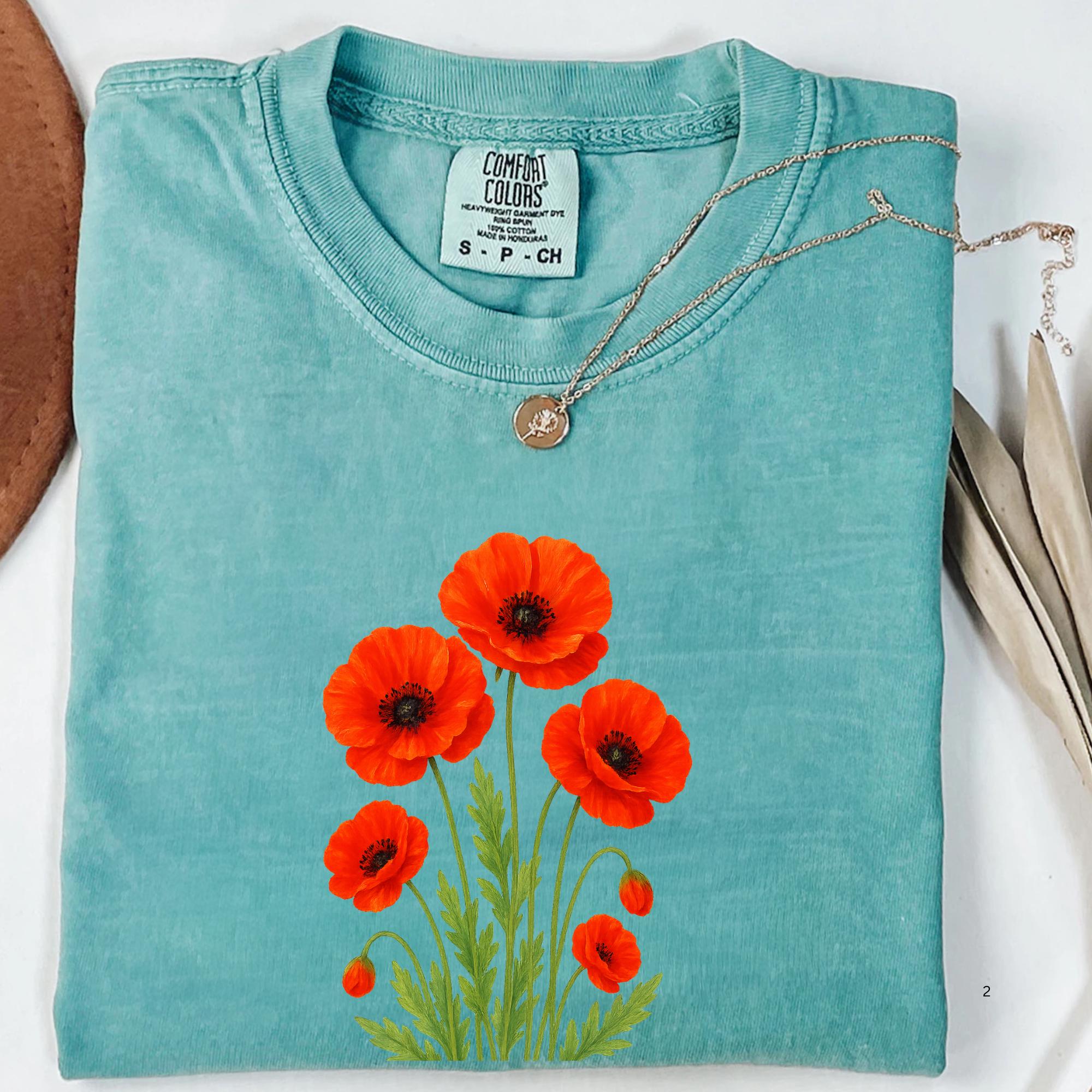 Poppy Flower Graphic T-shirt: Comfort Colors Red Floral Garden Tee
