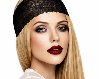 Black Lace Headband: Vintage Swirl Floral Stretch Hair Band