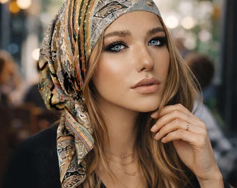 Pañuelo de cachemir gris antideslizante preatado: suave cobertura para la cabeza para mujer.