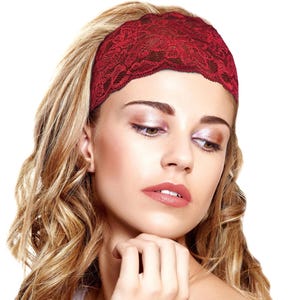 Burgundy Red Lace Headband: Vintage Floral Boho Hair Band