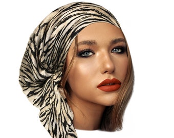 Zebra Stripe Headscarf Gold Sparkly Head Wear for Women Non Slip Black Beige Head Cover Head Wrap Pre Tied Bandana Sparkly Gold