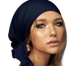 Deep Navy Blue Head Scarf Tichel Hair Cover For Women Head Wear Snood Chemo Hat Chemo Cap Soft Cotton Sleep Cap ShariRose