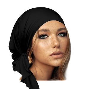 Black Non Slip Head Wear Cotton Pre-Tied Head Scarf: Chemo Friendly Bandana