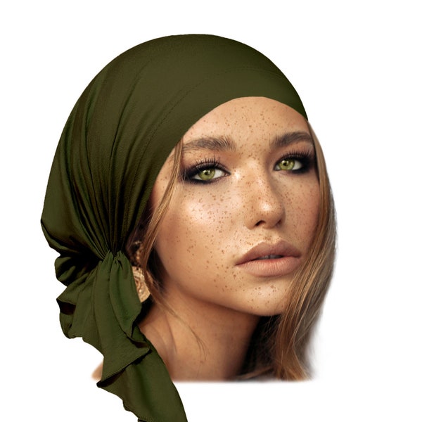 Olive Green Headscarf Army Forest Tichel Hair Snood Head Scarf Chemo Hat Cap Turban Black Green White Grey Sleep Cap Comfy ShariRose