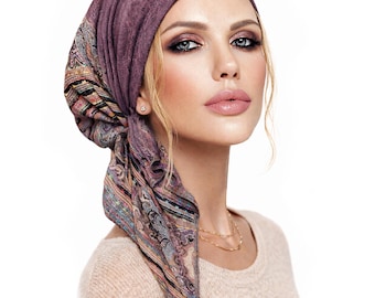Pañuelo para la cabeza color malva, antideslizante, de cachemira, para mujer, bandana preanudada - ShariRose