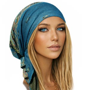 Turquoise Headscarf Non Slip Cashmere Head Wear Boho Chic Pre-Tied Bandana