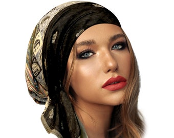 Black Cashmere Headscarf Head Wear for Women Pre tied Bandana Tichel Head cover Soft Multi Color Non Slip Headscarf Handmade ShariRose