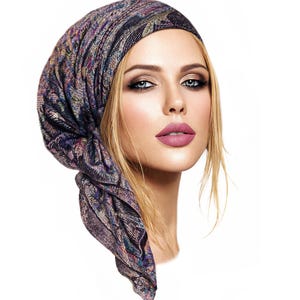 Coiffe noire antidérapante ; Foulard cachemire en tricot coloré doux : bandana pré-noué Tichel