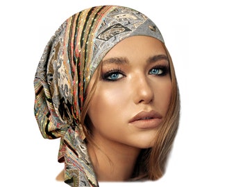 Gray Cashmere Head scarf Tichel Head cover for Women Teal Ethnic Hippie Boho Chic Pre tied Bandana Chemo Hat Cap Headwear ShariRose