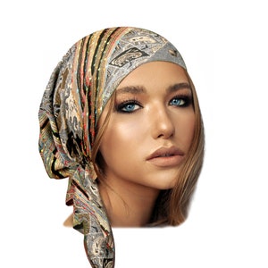 Gray Cashmere Head scarf Tichel Head cover for Women Teal Ethnic Hippie Boho Chic Pre tied Bandana Chemo Hat Cap Headwear ShariRose