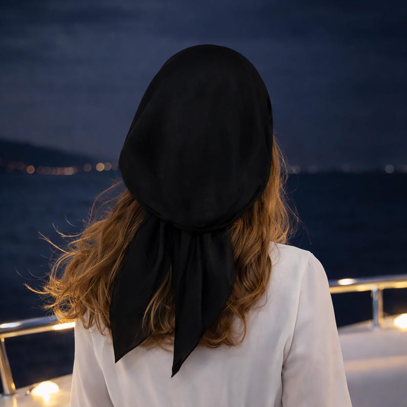 Navy Blue Cotton Head Scarf: Non-Slip Head Wear Tichel image 12
